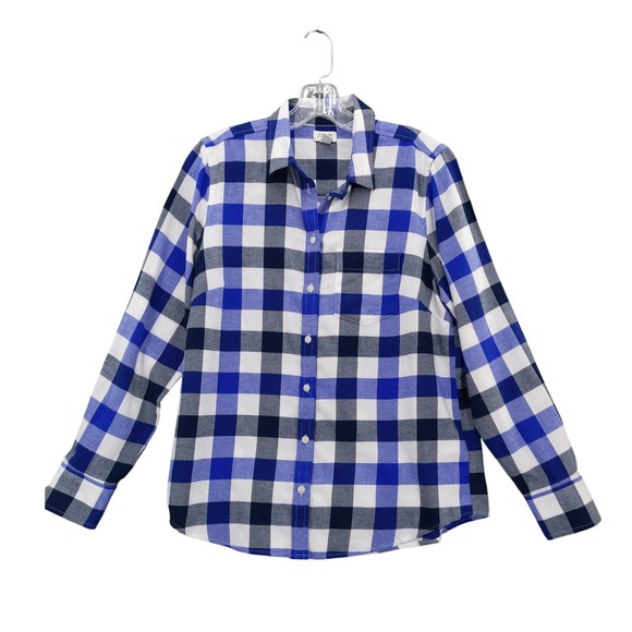 J. Crew Tops - J. Crew Flannel Shirt Blue Plaid Long Sleeve Button Down Re-Imagined M